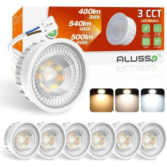 ALUSSO 6W LED modulis, īpaši plakana GU10 un MR16 spuldžu nomaiņa, 3000K/4000K/6500K LED spuldze ar 50mm x 23mm uzstādīšanu iebūvētam prožektoram, IP44 LED modulis 230V, 6 gab. iepakojumā