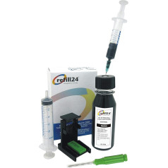 refill24 Uzpildes komplekts: Tintes uzpildes komplekts ar 100 ml tintes, kas saderīgs ar Canon PG-540, PG540 XL melnā krāsā + piederumi + instrukcija (angļu valoda nav garantēta), uzpildes komplekts ar printeru tinti, kas paredzēta