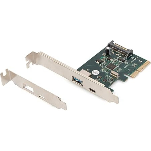 DIGITUS IO karte - PCIe - USB 3.1 saskarnes karte - 2 porti - 1x USB-C un 1x USB Type-A - 10 Gbps - mikroshēma ASM1142