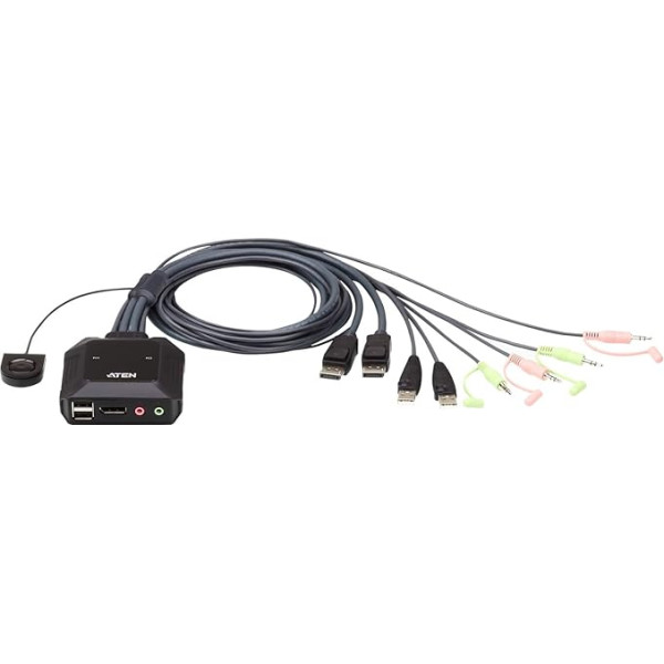 ATEN CS22DP USB-DisplayPort-Kabel-KVM-Schalter mit Fernwähler, 2 pieslēgvietas