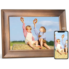 BWJBSW Digital Picture Frame, 10 collu WiFi digitālais foto rāmis, koka elektroniskais bilžu rāmis ar 16 GB atmiņu, skārienjūtīgais ekrāns, automātiska rotācija, koplietošana ar ģimeni, koplietojot fotoattēlus ar lietotni