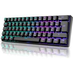 RK ROYAL KLUDGE RK61 RGB 60% mehāniskā spēļu tastatūra, bezvadu/vadu Bluetooth tastatūra ar karstās nomaiņas iespējotu lineāro sarkano slēdzi, saderīga ar vairākām ierīcēm, melna (QWERTZ)