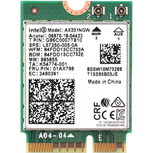 MQUPIN Bezvadu tīkla karte Dual Band AX201NGW 2.4 Gbps 802.11ax Wireless Intel AX201 WiFi Card Bluetooth 5.0 priekš Windows 10, 64-Bit, Google Chrome OS, Linux (5.2 Kernel System Top)