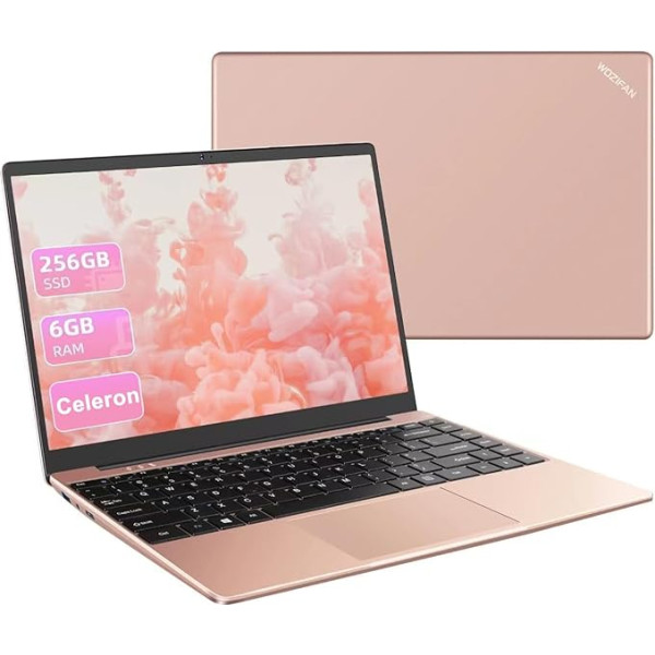 WOZIFAN Laptop 14 Zoll Notebook 256GB Erweitert die 1TB SSD Win11 Notebook (TF 512 GB) 2.4G+5G WiFi 1080 FHD Bluetooth USB HDMI mit kabelloser Maus & Deutsche Silikon-Tastaturabdeckung-Rosa Gold