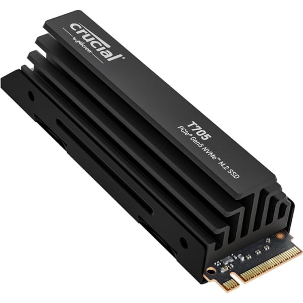 Crucial T705 CT1000T705SSD5 PCIe Gen5 NVMe M.2 iekšējais cietvielu diskdzinis, 1 TB SSD ar Premium radiatoru (2024), līdz 13 600 MB/s, Microsoft DirectStorage, saderīgs ar PCIe 3.0 un 4.0, atpakaļejošs