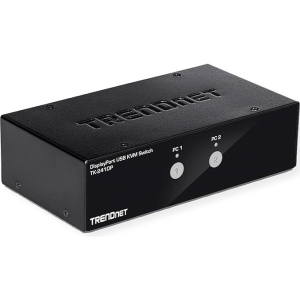 TRENDnet TK-241DP 2 portu DisplayPort KVM slēdzis, DisplaypPort 1.2 KVM, divu datoru savienošana un vadība, atbalsta 4K UHD izšķirtspēju, 3840 x 2160 pie 60 Hz, 2 portu USB 2.0 centrmezgls, melns