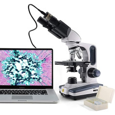 Swift binokulāro mikroskopu komplekts ar 5MP kameru un priekšmetstikliņiem, 40x-2500x, vārāmā katla galva, profesionāls kompozītmateriālu mikroskops pieaugušajiem