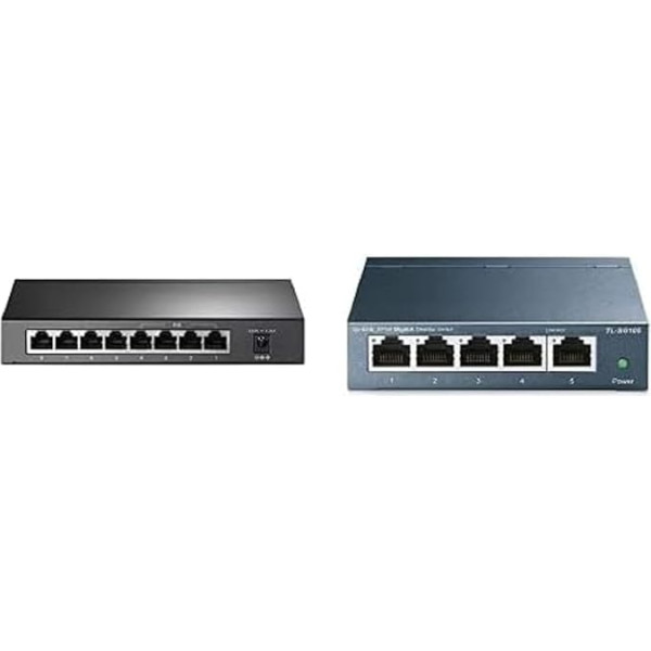 TP-Link TL-SG1008P 8 pieslēgvietu PoE slēdzis ar TL-SG105 5 pieslēgvietu LAN slēdzi