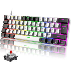 ZIYOU LANG T61 Portable 60% Gaming Mechanical Keyboards with Red Switch, 19 Rainbow Light Up Keyboard, UK Layout USB-C Cable, Mini Compact, 62 Keys, Anti-Ghosting for PC, Mac, PS4, Xbox, White & Black