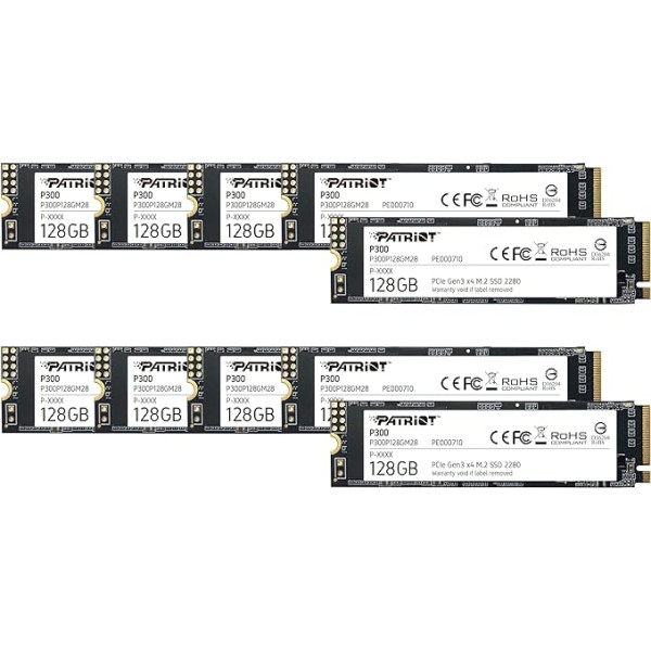 Patriot P300 128 GB iekšējais SSD - NVMe PCIe Gen 3x4 - M.2 2280 - cietvielu disks - 10 eksemplāru iepakojums