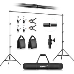 EMART Photo Background Stand 2.6 x 3 m, Adjustable Background Stand with 4 Background Clamps, 2 Sandbags for Photo Studio, Portrait, Product Photography, Studio Photography, Updated Frame