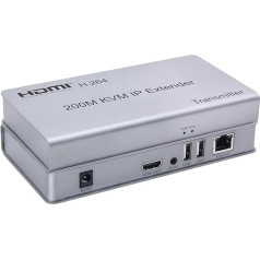 HDMI KVM pagarinātājs 200M pa IP RJ45 Ethernet CAT6 6A raidītājs uztvērējs 1 TX līdz 20 RX un kaskādes USB tastatūras pele caur UTP/STP H.264 (TX+RX)