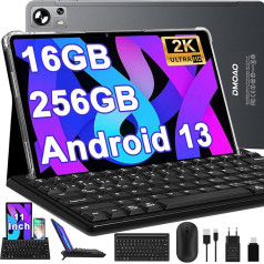 DMOAO Планшет 11 дюймов Android 13 с 3 камерами 13MP + 5MP + 2MP, 2K FHD планшет с IPS 2000 x 1200, 16GB RAM 256GB ROM (1TB Expandable), 5G Wi-Fi, 2.0 Ghz, BT 5.0, 8600 mAh, Планшет с клавиатурой,