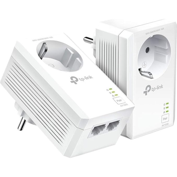 TP-Link TL-PA7027P KIT Powerline tīkla adapteris (1000 Mbit/s caur Powerline, ligzda, 4x Gigabit pieslēgvieta, enerģijas taupīšana, saderīgs ar visiem standarta adapteriem, ideāli piemērots IPTV, 2 gabali), balts