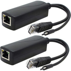 ANVISION 2 Pack Gigabit PoE Splitter 48V to 5V 2.4A Micro USB Ethernet adapteris, kas saderīgs ar Raspberry Pi 3B+, IP kameru un citiem ierīcēm