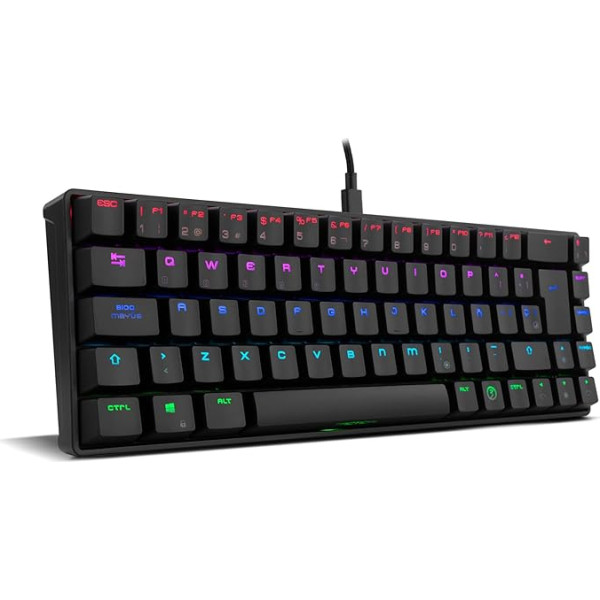 Ozone Mini Tastaur Gaming Tactical -OZTACTICALSP Mehāniskā tastatūra bez ciparu tastatūras, Bluetooth, slēdži Outemu Red, RGB LED apgaismojums, klusa, spāņu QWERTY izkārtojums, melna