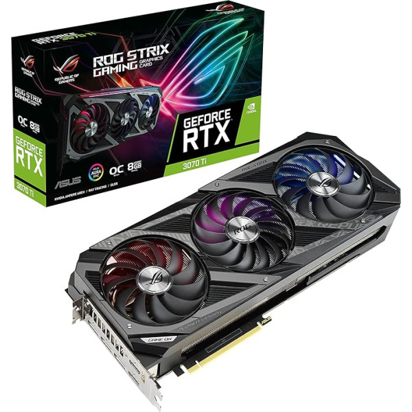 ASUS ROG Strix GeForce RTX 3070 TI 8GB OC Edition Gaming grafiskā karte (GDDR6 atmiņa, PCIe 4.0, 2x HDMI 2.1, 3x DisplayPort 1.4a, ROG-STRIX-RTX3070TI-O8G-GAMING)