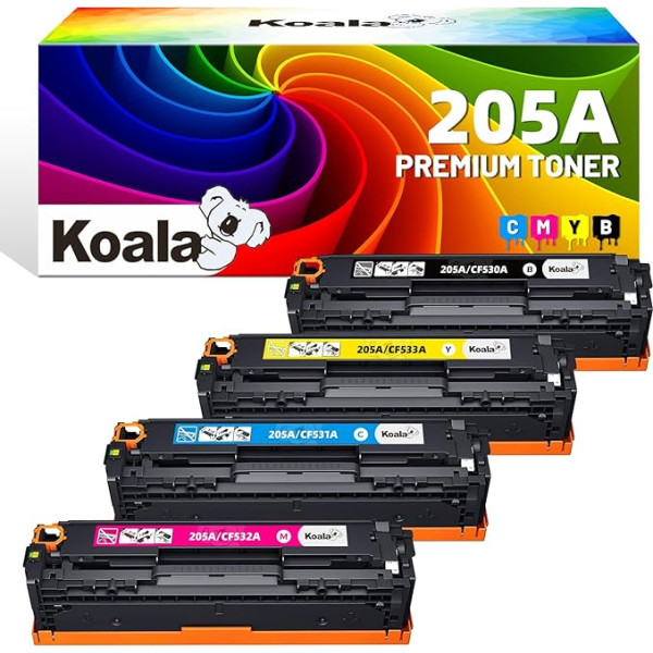 Koala 205A toneris, kas saderīgs ar HP 205A CF530A CF530A CF531A CF532A CF533A Multipack priekš HP Color Laserjet Pro MFP M181fw M180n M180n M180nw M154a M154nw printeriem (melns, zils, dzeltens, dzeltens, purpursarkans, 4 gabali)