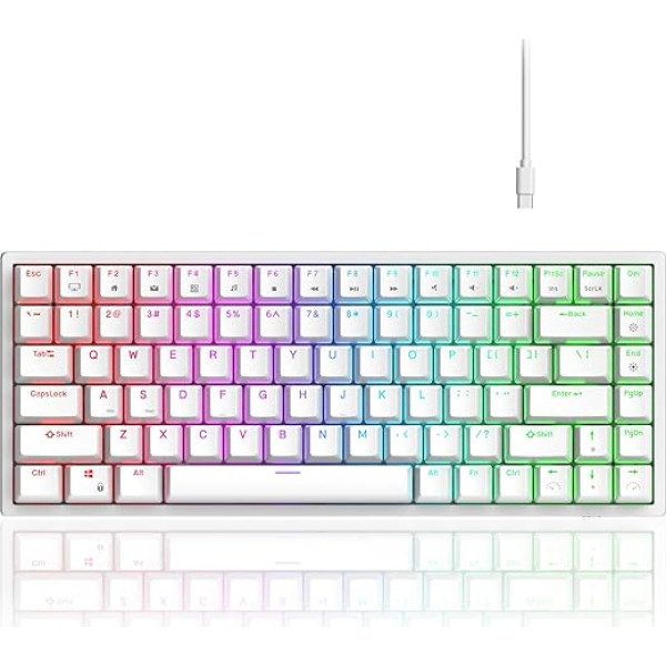 RK ROYAL KLUDGE RK84 Wired RGB 75% Hot-Swap mehāniskā tastatūra, 84 taustiņi bez taustiņiem, TKL spēļu tastatūra ar programmējamu programmatūru un augstas veiktspējas akumulatoru, RK Red Switch