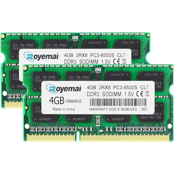 PC3-8500 8GB rinkinys (2x4GB) DDR3 1066MHz RAM 2Rx8 4GB 204pin SO-DIMM 1.5V CL7 atminties atnaujinimas 