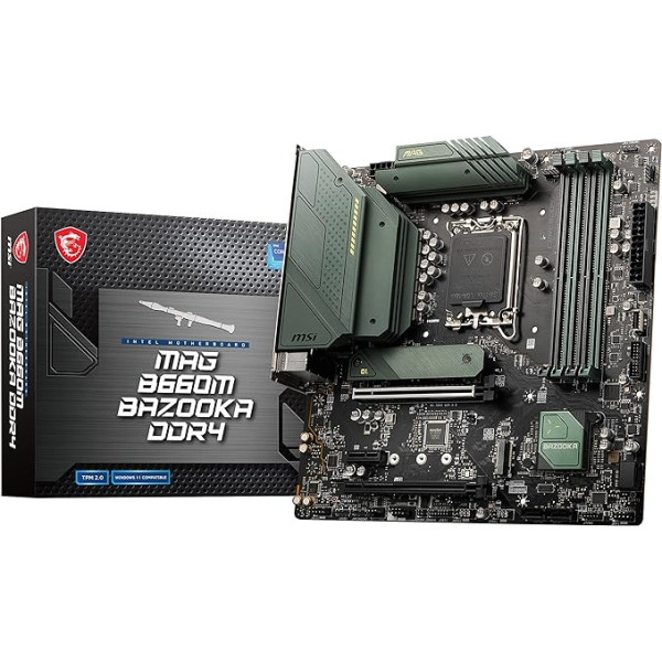 MSI MAG B660M BAZOOKA DDR4 Motherboard Micro-ATX - Supports Intel Core Processors 12th Generation, LGA 1700 - DDR4 Memory Boost 4800+MHz/OC, PCIe 4.0 x16 Slot, 2 x M.2 Gen4 Slots, 2.5G LAN