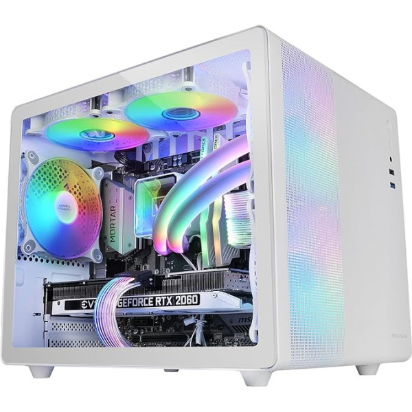 Mars Gaming MC-400 Compact Micro-ATX Gaming Case, White, Full Side Window, Tempered Glass, 3 x 120 mm FRGB Fans, Full Mesh Side Panel