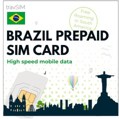 travSIM Brazīlijas SIM karte | 12 GB mobilo datu ar 4G/5G ātrumu | Bezmaksas viesabonēšana Dienvidamerikā | Brazīlijas SIM kartes plāns ir spēkā 30 dienas