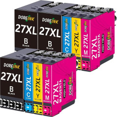 DOREINK 27XL kasetnes Epson 27 XL kasetnes saderīgas ar Epson WF 3620 WF-3640 WF-3620DWF WF-3640DTWF WF-7110DTW WF-7210DTW WF-7610DW WF-7620DTWF WF-7710DWF WF-7720DTWF WF-7720DTWF WF-7715DWF