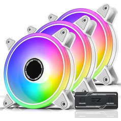 EZDIY-FAB Moonlight Fan 120mm RGB PWM with RGB PWM Fan Hub, 5V Motherboard SYNC, ARGB Fan for Computer, Multiple Lighting Modes, White, 3 Packs