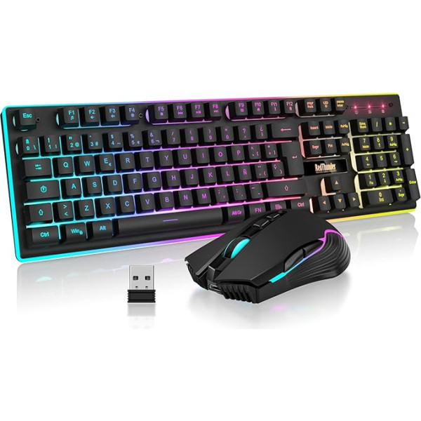 RedThunder K10 Wireless Spanish Gaming Keyboard and Mouse, Rechargeable Battery 3800mAh and LED Backlight, Anti-Ghosting Keyboard + 7D Mouse 3200DPI for PC Gamer