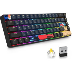 SOLIDEE 68 taustiņu mehāniskā spēļu tastatūra ar Gateron dzelteno slēdzi, Bluetooth 5.0/2.4GHz/Wired 3 režīmu tastatūra, 65% RGB apgaismojums, NKRO (68 Blue Samurai)