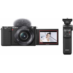 Sony Alpha ZV-E10L, videokamera ar maināmu objektīvu (grozāms ekrāns, 4K video, reāllaika automātiskā fokusēšana) + GP-VPT2BT Bluetooth rokturis