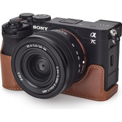 Rieibi Alpha 7C II Case - Premium PU Leather Half Case for Sony A7C II/Alpha 7C Mark II/A7C2 Digital Camera - Protective Grip Sony A7CII Case with Handle & Bottom Opening, dark brown, Half pocket