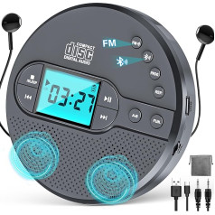 Walkman CD atskaņotājs ar Bluetooth - 2000mAh uzlādējams Discman CD atskaņotājs ar FM raidītāju, austiņām, LCD ekrānu, AUX, USB pārnēsājamais personīgais CD atskaņotājs, pretslīdes aizsardzība automašīnai