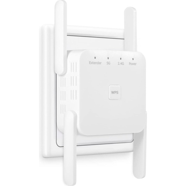 WLAN Repeater WLAN Verstärker 1200Mbit/s Dualband 2,4GHz+5GHz WiFi Booster mit Repeater/Router/Access Point Modus,4 Antenne,Einfache Einrichtung,WiFi Range Extender Mit LAN/WAN Port