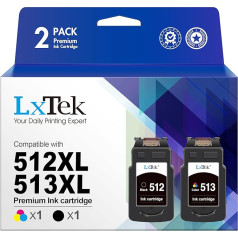 LxTek atjaunota tintes kasetne, kas saderīga ar Canon 512 513 PG-512 CL-513 510 511 priekš Pixma MP495 MP280 MP280 MP230 MP250 MP270 MP240 iP2700 MX340 MP490 MX330 MX36 00 MX320 MP260 (1 melna, 1 krāsaina)