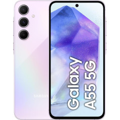 Samsung Galaxy A55 5G viedtālrunis, Android tālrunis bez līguma, 256 GB / 8 GB RAM, akumulatora darbības laiks 2 dienas, 50 MP kamera, brīnišķīgi ceriņi, 2,5 gadu garantija