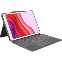 Logitech Combo Touch iPad (7. paaudzes) A2200, A2197, A2198 un A2270, A2428, A2429, A2430 klaviatūras korpuss ar skārienjūtīgu tastatūru, noņemama tastatūra, Smart Connector tehnoloģija, UK QWERTY - melns