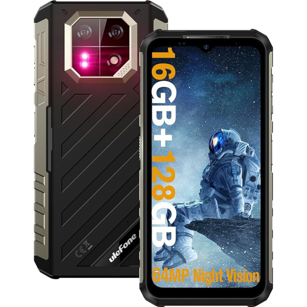 Ulefone Armor 22 Outdoor Handy Ohne Vertrag, 16GB+128GB+512GB Outdoor viedtālrunis, Android 13 Handy, 64MP Nachtsicht kamera, 6600mAh akumulators, 6.58 Zoll displejs, Dual SIM 4G/NFC/GPS/OTG - Schwarz