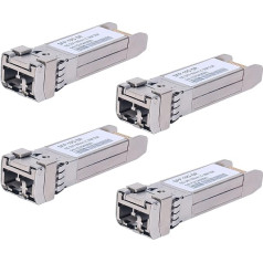 Iepakojumā 4 10G Sfp LC MMF300m 10GBase-SR SFP+ tranzistors, 10G 850 nm MMF, līdz 300 metriem, saderīgs ar Cisco SFP-10G-SR, Meraki MA-SFP-10GB-SR, Ubiquiti UF-MM-10G, Mikrotik, Netgear, D-Link