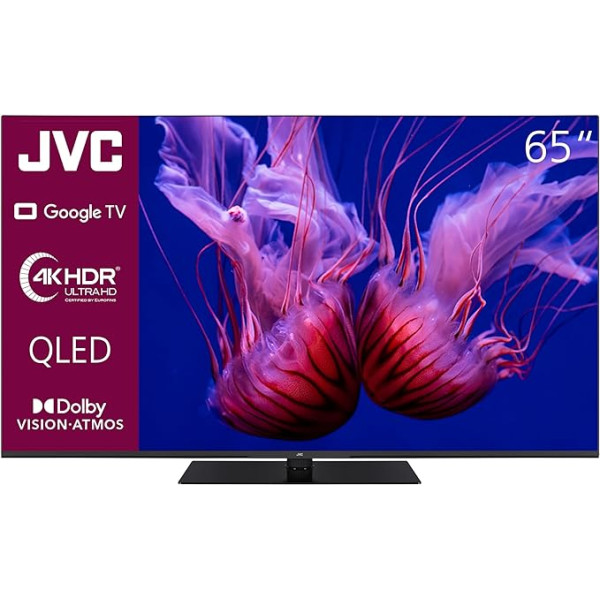 JVC Google TV 65 collu QLED televizors (4K UHD Smart TV, HDR Dolby Vision, Dolby Atmos, trīskāršais uztvērējs) LT-65VGQ8255