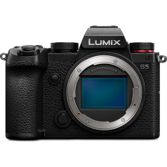 Panasonic LUMIX S DC-S5 pilna kadra kamera (4 K, L-mount bajonets, 24,2 megapikseļu sensors, V-Log, aizsargāta pret putekļiem un šļakatām), melna