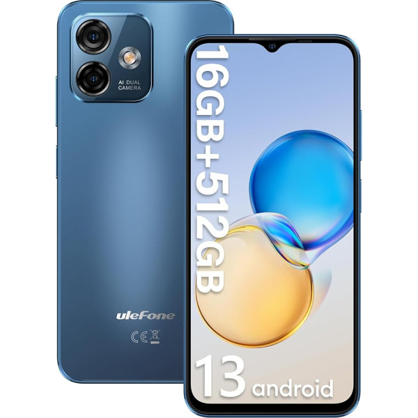 Ulefone Note 16 Pro (16GB + 512GB) viedtālrunis bez līguma, Android 13 mobilais tālrunis, 50 MP kamera ar 16,52 cm (6,52 collu) HD+ displeju, 4400 mAh akumulators/OTG/Fingerprint/GPS/Face ID, 4G Dual SIM karte