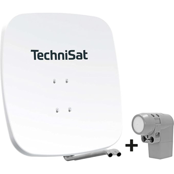 TechniSat SATMAN 65 PLUS Satelīta šķīvis 8 abonentiem (65 cm satelīta kompleksā sistēma, spogulis ar masta stiprinājumu un UNYSAT Universal Octo LNB pretvējā apvalkā) Balts