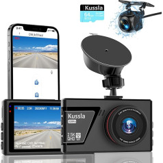 Dash Cam Auto priekšējā aizmugurējā automašīnas kamera WiFi / App Control Dual Dash Cam ar 64GB SD karti, 2.5K Dash Cam Car Front 1080P aizmugurējā Dash Camera Car ar Super nakts redzamību, Loop Recording, G-sensors