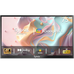 SYLVOX 75 collu āra televizors Smart Google TV 4K HDR 1000nits LED HDR10 Google Assistant Chromecast, Dolby Atmos, IP55 ūdensizturīgs, 60Hz, WiFi, DVB-C/S2/T2, YouTube, Netflix, Deck Pro 2.0