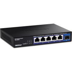 TRENDnet TEG-S5061 6 pieslēgvietu nepārvaldāms 2.5G komutators ar 10G SFP+ pieslēgvietu, 5 x 2.5GBASE-T pieslēgvietas, 45 Gbps komutācijas jauda, bez ventilatora, pie sienas montējams