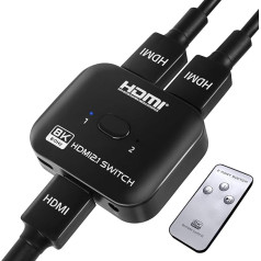 DGODRT 8K 60Hz HDMI jungiklis HDMI 2 in 1 Out arba 1 in 2 Out 4K 120HZ, HDMI skirstytuvas 8K 60HZ, palaiko HDR 4K 3D 1080P, tinka TV/PS3/4/5, BLU-Ray/Firestick/Xbox