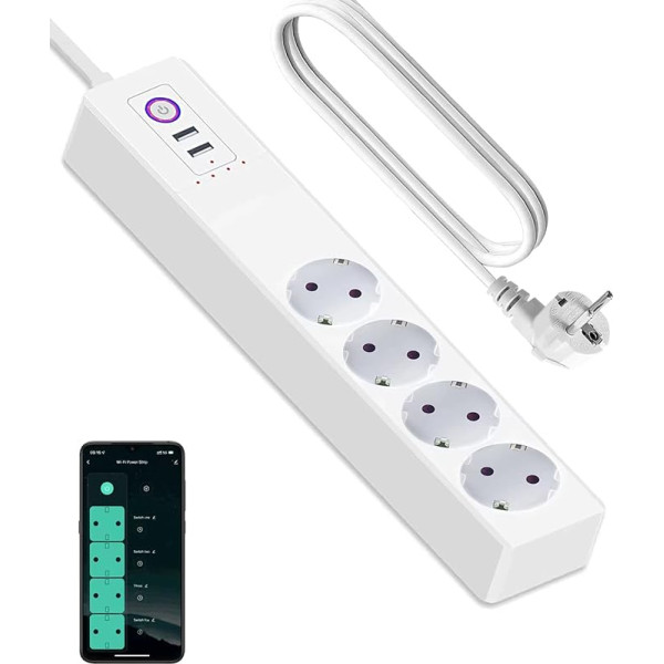 ZigBee Power Strip 16 A, aizsardzība pret pārspriegumu, USB ligzda, 1,5 m pagarinātājs, inteliģentā strāvas padeves josla, saderīga ar Alexa, Google Assistant, SmartThings, lietotne