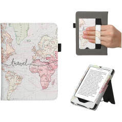 kwmobile Flip Cover saderīgs ar Amazon Kindle Paperwhite (11th Gen - 2021) - Futrālis ar siksniņu Travel Lettering Black Multicoloured